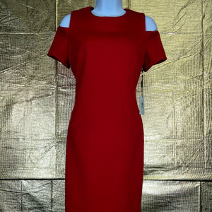Calvin Klein Cold Shoulder Dress Red Sz 8